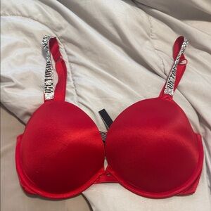 Victoria's Secret Very Sexy Red Satin Push-Up Bra with Rhinestone Straps